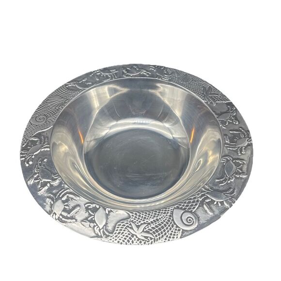 VTG Wilton Armetale Pewter CRAB SEA SHELL Trimmed Bowl 12 3/8" Serving Bowl - Picture 2 of 8